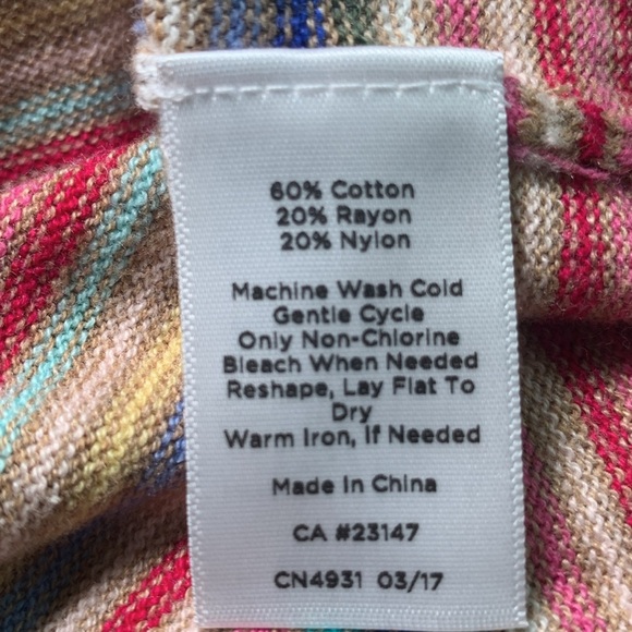 Talbots cotton blend lightweight crewneck knit top camel w/rainbow stripes small - Picture 4 of 5